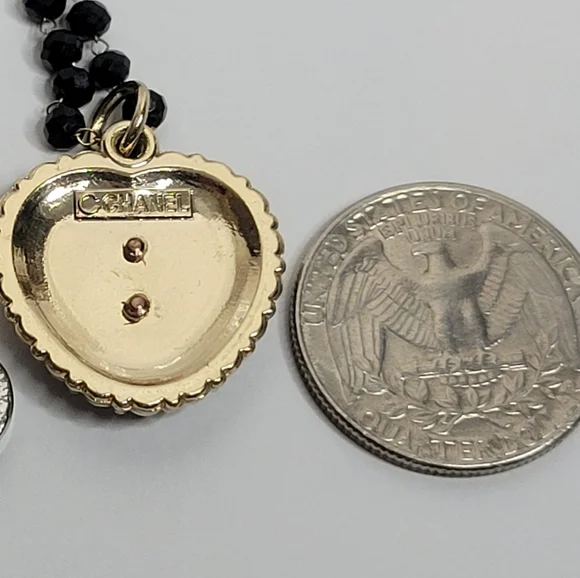 Black Faceted Glass Beaded Necklace, CC Heart Zipper Pull - Picture 5 of 5